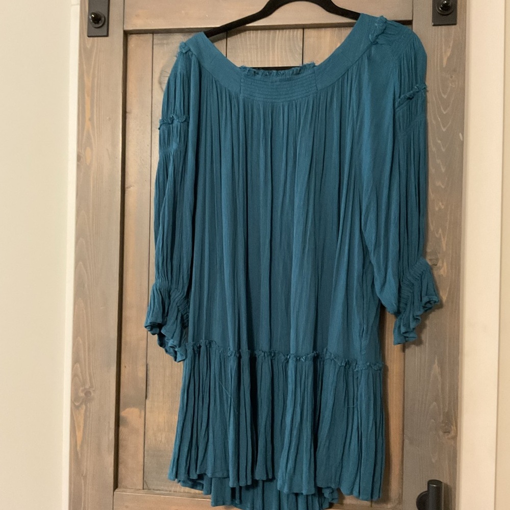 Free People Teal Mini Tiered Gauze Dress - Picture 4 of 4